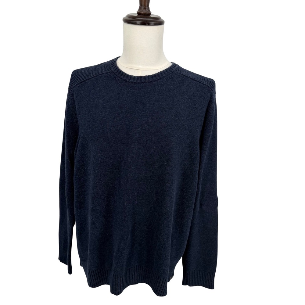 Eddie Bauer Classic Sweater Mens XL Blue Cotton Knit Ribbed Crewneck Preppy